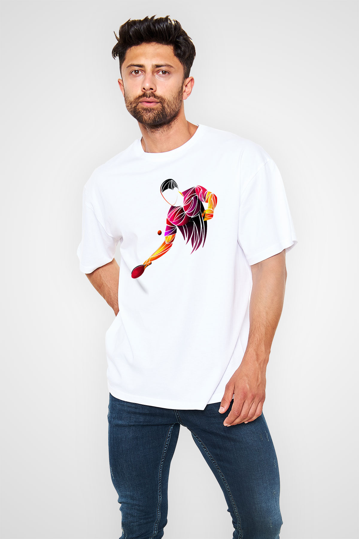 Masa tenisi Beyaz Unisex Oversize Tişört T-Shirt