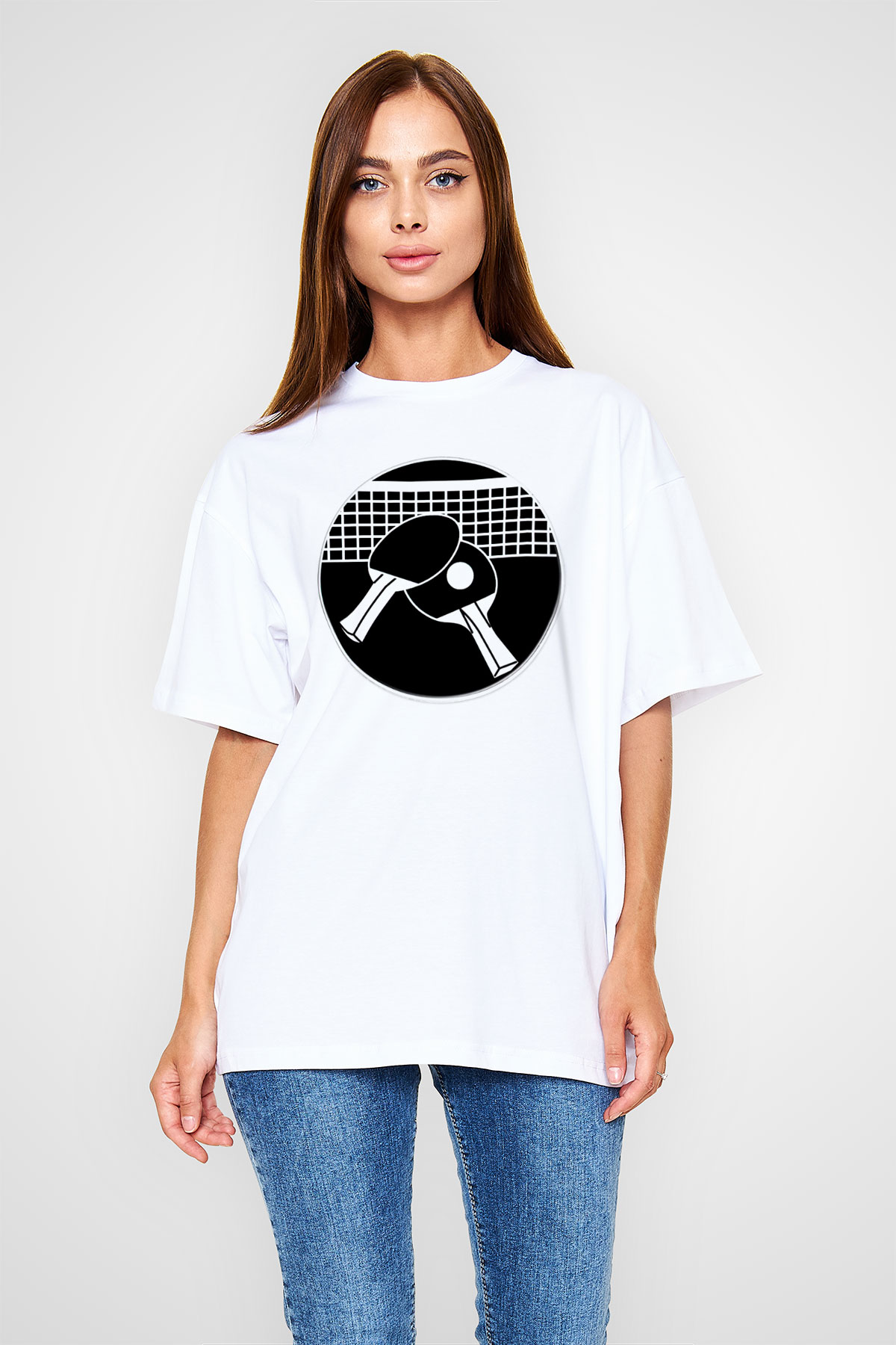 Masa tenisi Beyaz Unisex Oversize Tişört T-Shirt