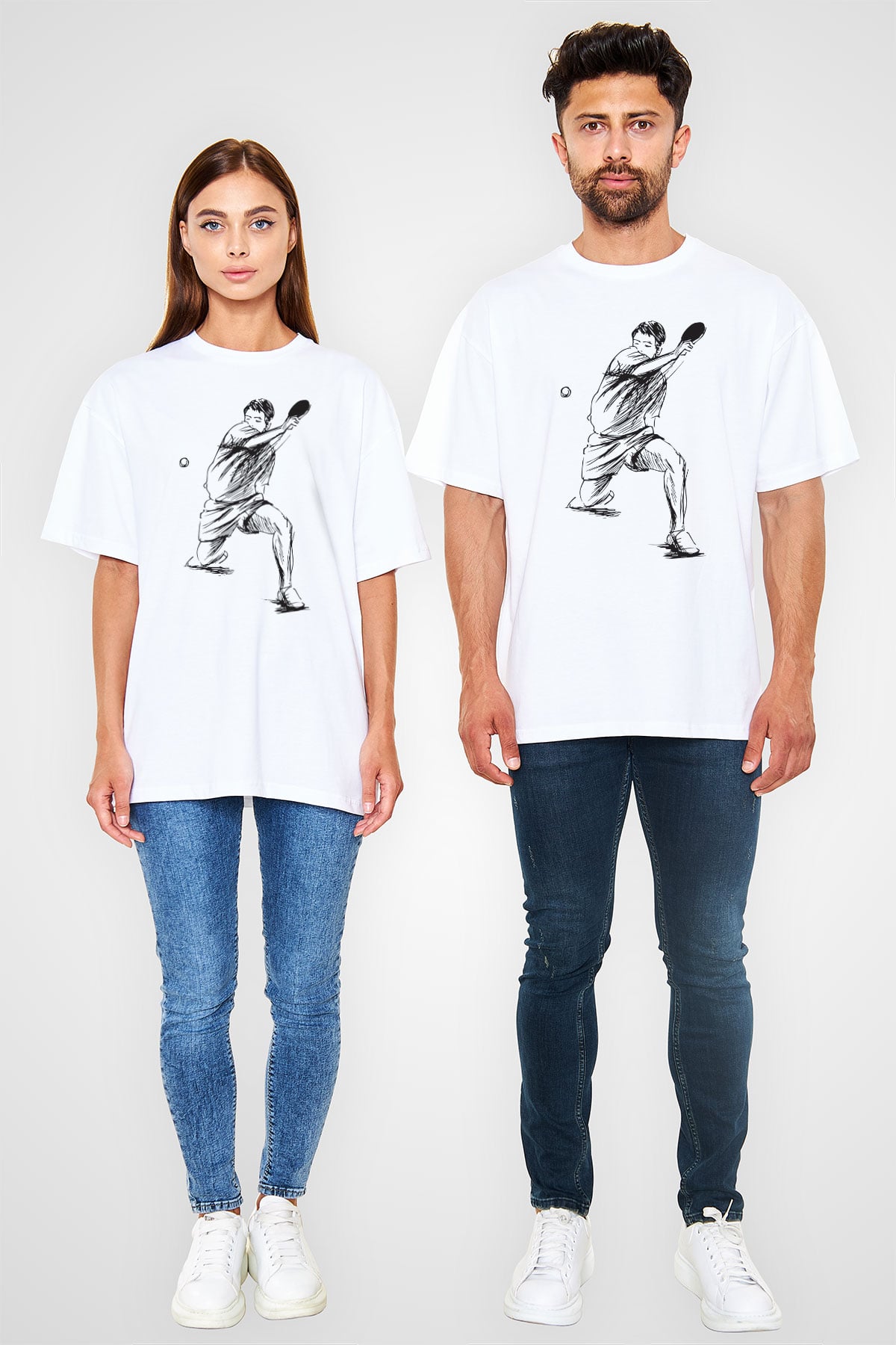 Masa tenisi Beyaz Oversize Tişört Oversize T-shirt - TişörtFabrikası
