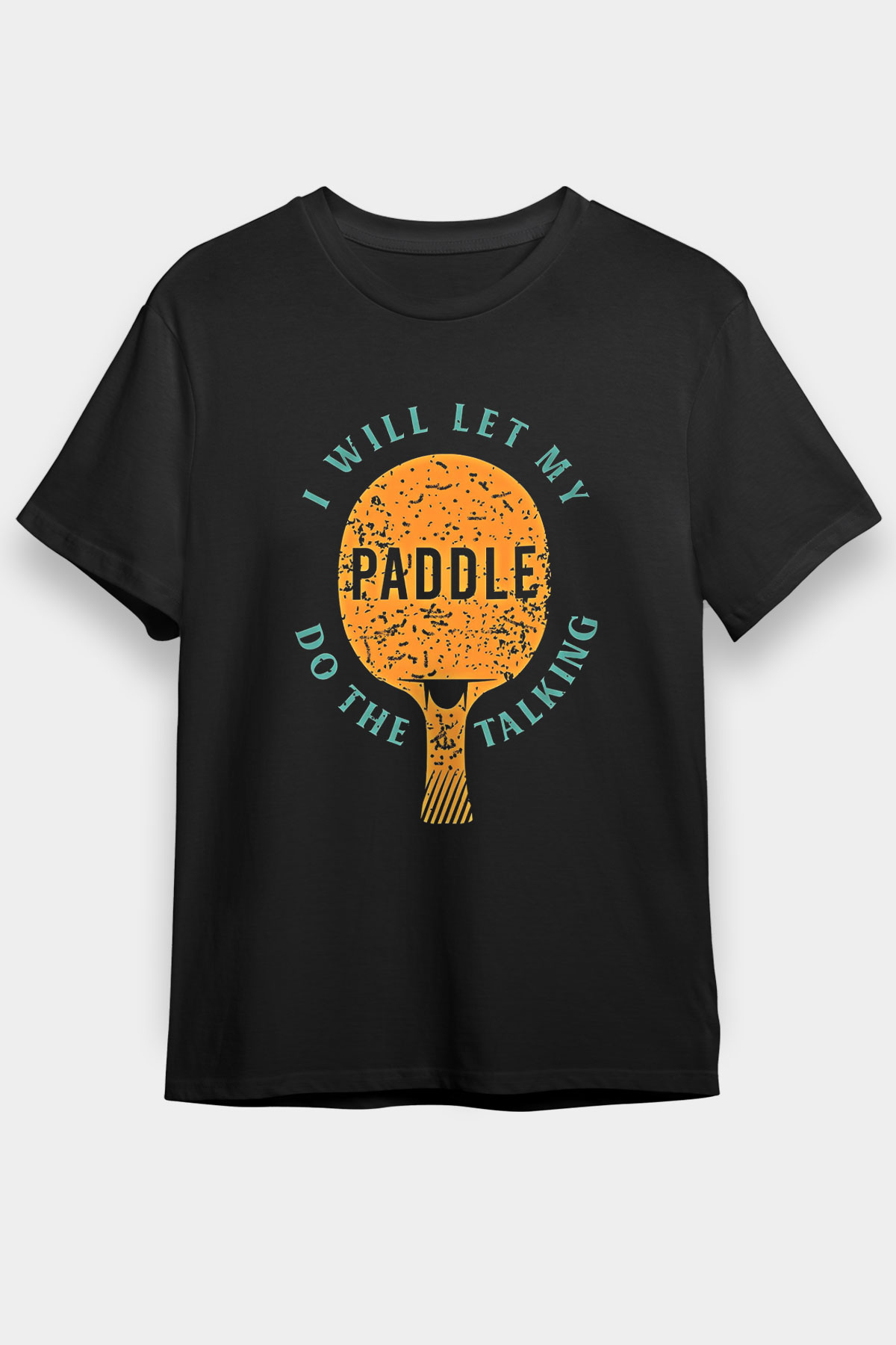 Masa Tenisi - Ping Pong Baskılı Unisex Siyah Tişört - Tshirt