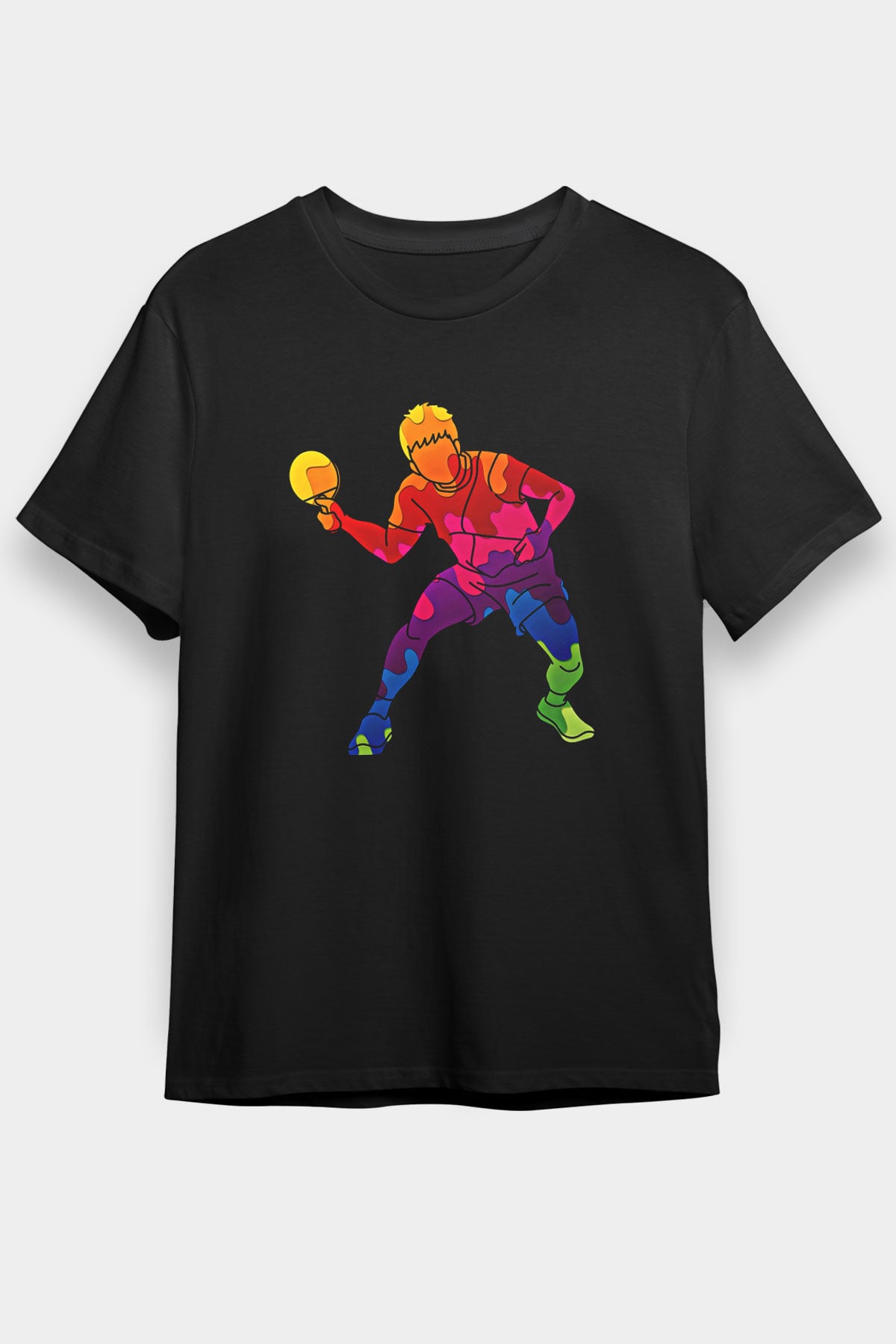Masa Tenisi - Ping Pong Baskılı Unisex Siyah Tişört - Tshirt