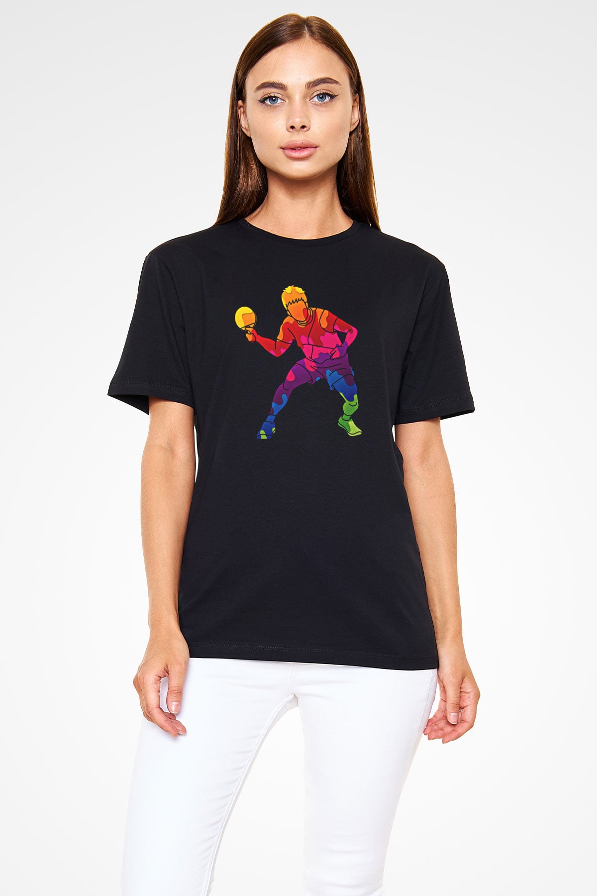 Masa Tenisi - Ping Pong Baskılı Unisex Siyah Tişört - Tshirt