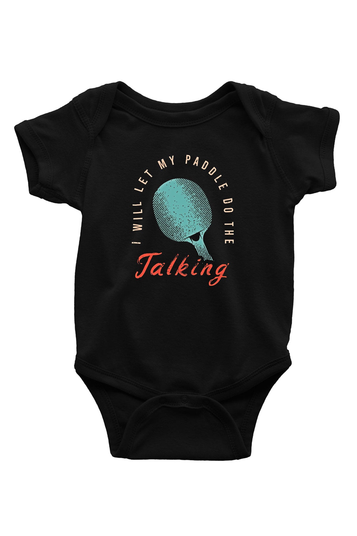 Masa Tenisi - Ping Pong Baskılı Unisex Siyah Bebek Body - Zıbın