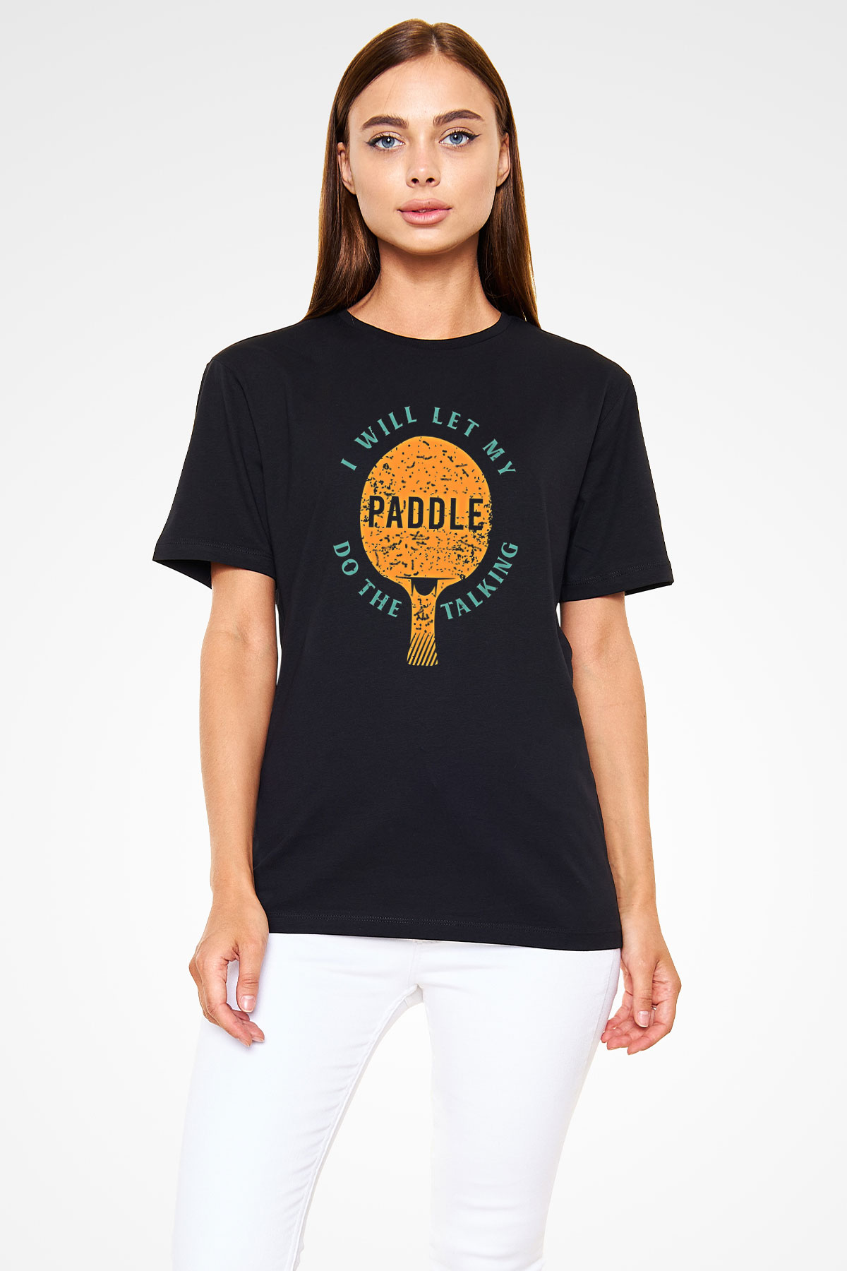 Masa Tenisi - Ping Pong Baskılı Unisex Siyah Tişört - Tshirt
