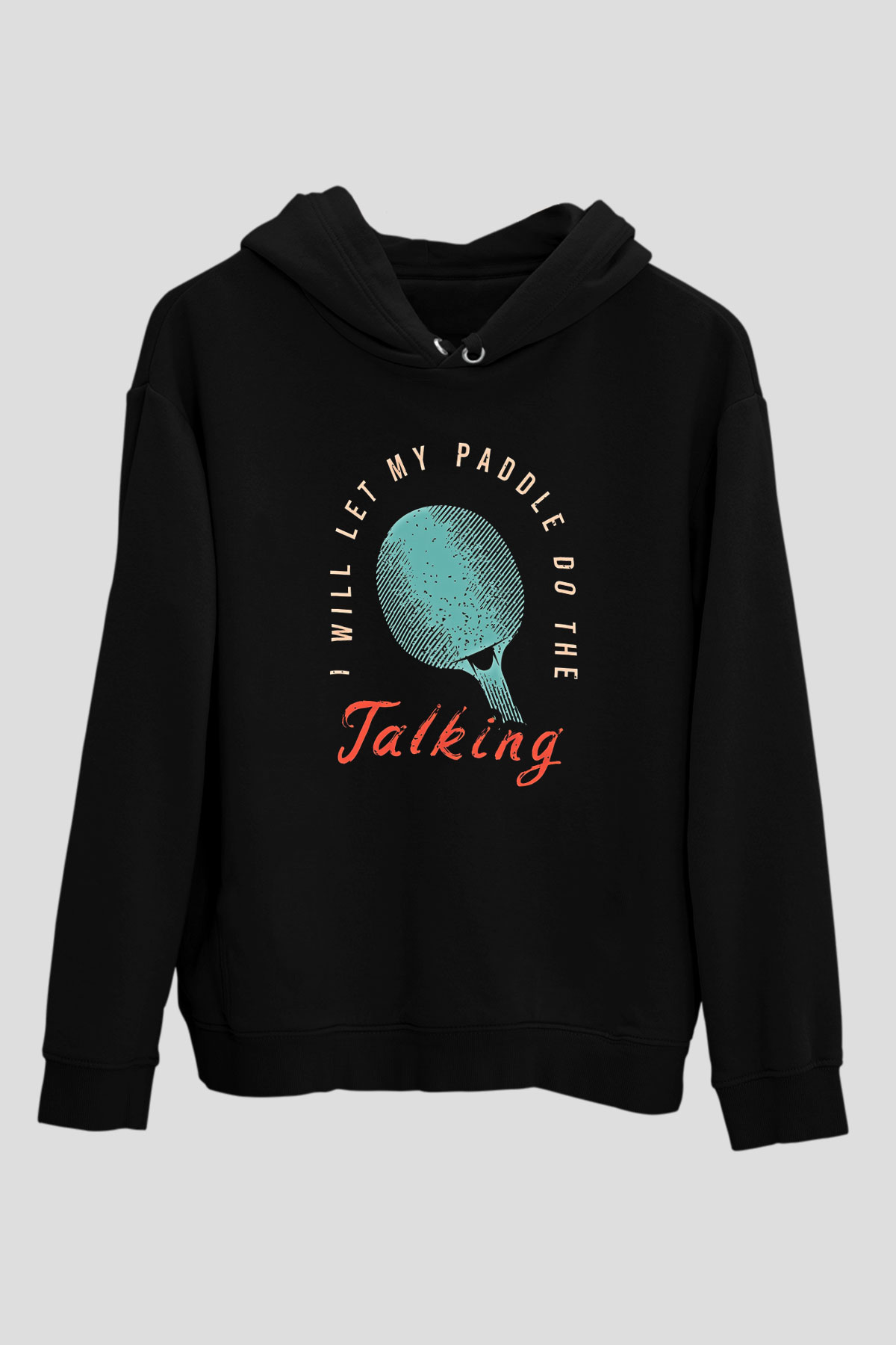 Masa Tenisi - Ping Pong Baskılı Unisex Siyah Hoodie