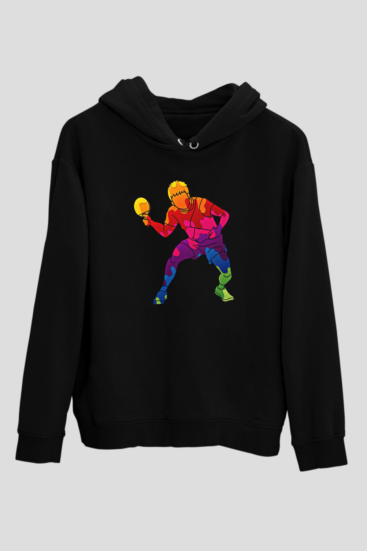 Masa Tenisi - Ping Pong Baskılı Unisex Siyah Hoodie