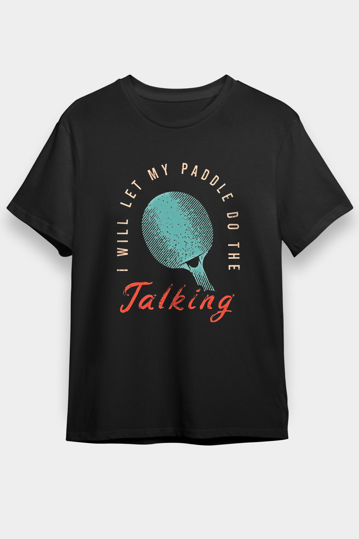 Masa Tenisi - Ping Pong Baskılı Unisex Siyah Tişört - Tshirt
