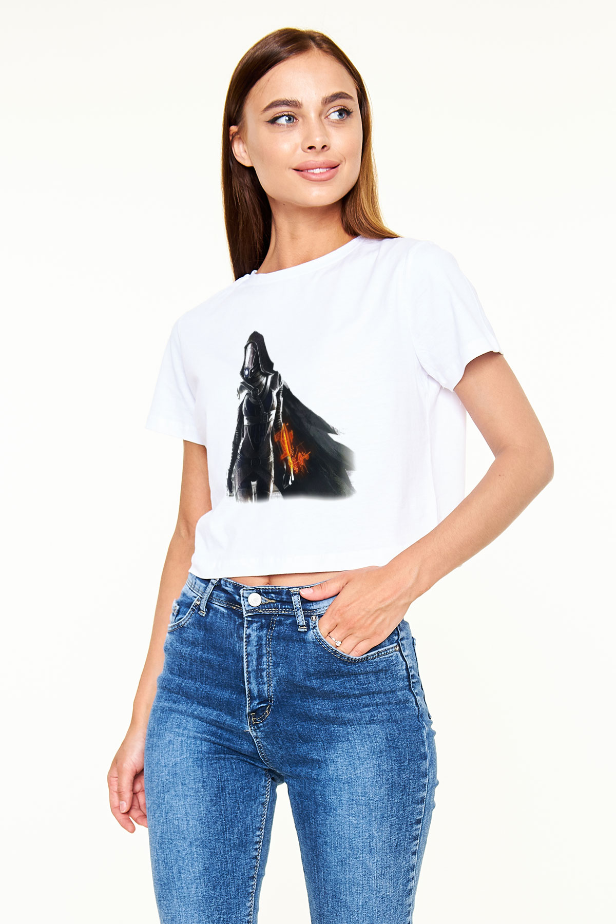 Mass Effect Beyaz Croptop Tişört