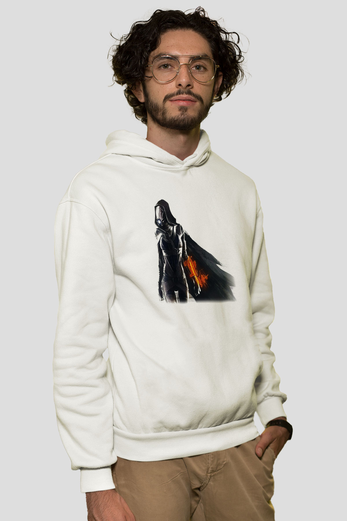 Mass Effect Beyaz Unisex Kapşonlu Sweatshirt