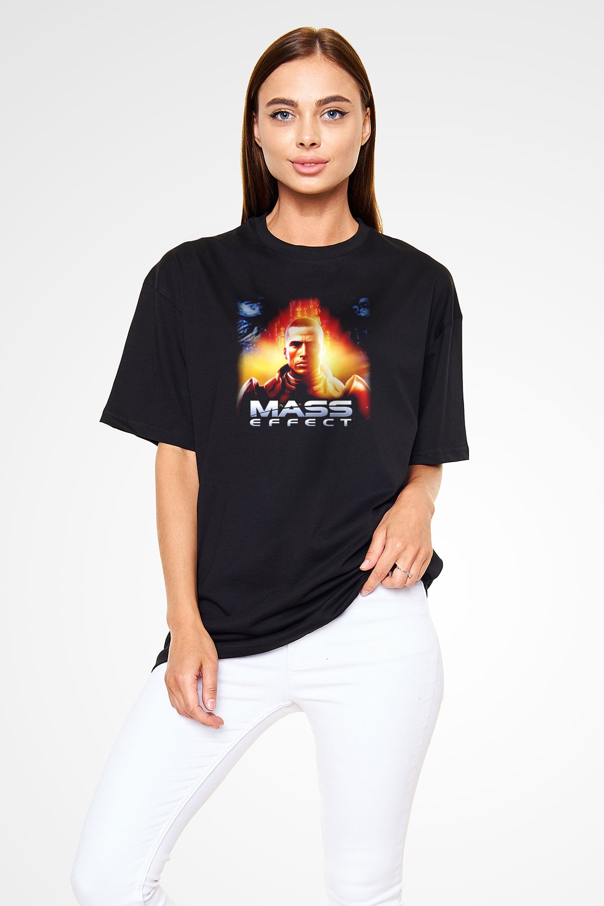 Mass Effect Siyah Unisex Oversize Tişört T-Shirt