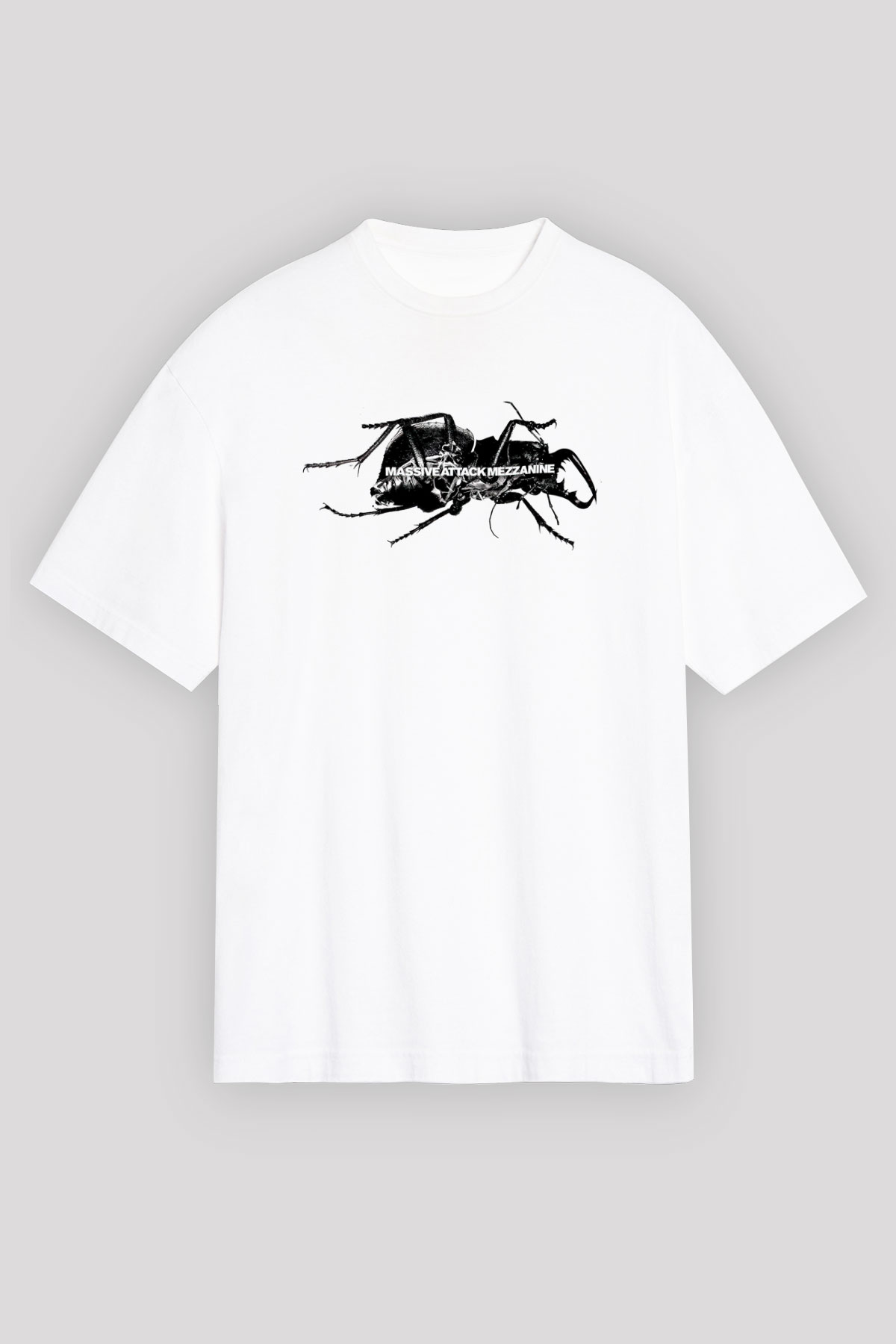 Massive Attack Baskılı Beyaz Unisex Oversize Tişört - Tshirt