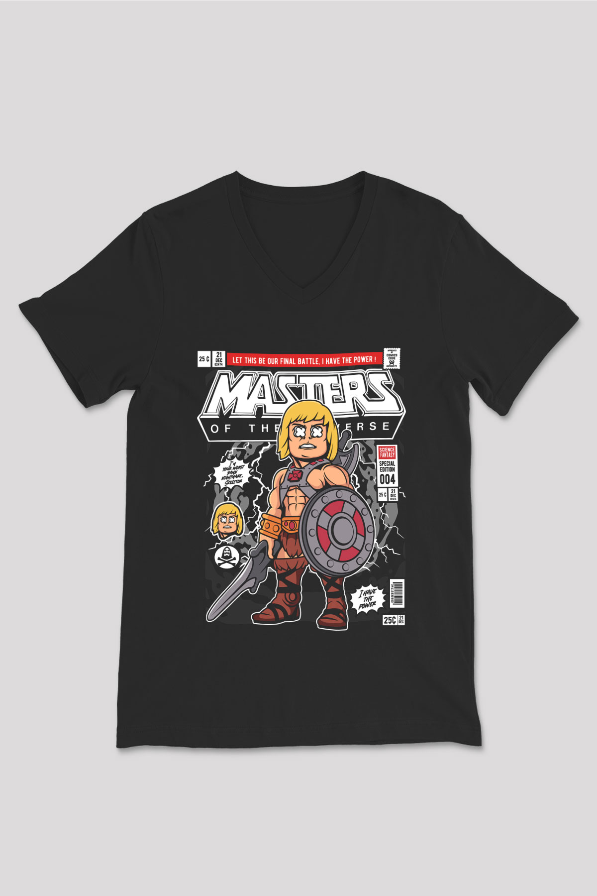 Master Baskılı Unisex Siyah V Yaka Tişört
