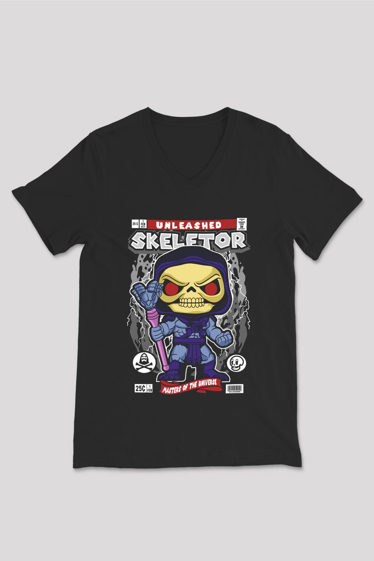 Master Of Universe Baskılı Unisex Siyah V Yaka Tişört