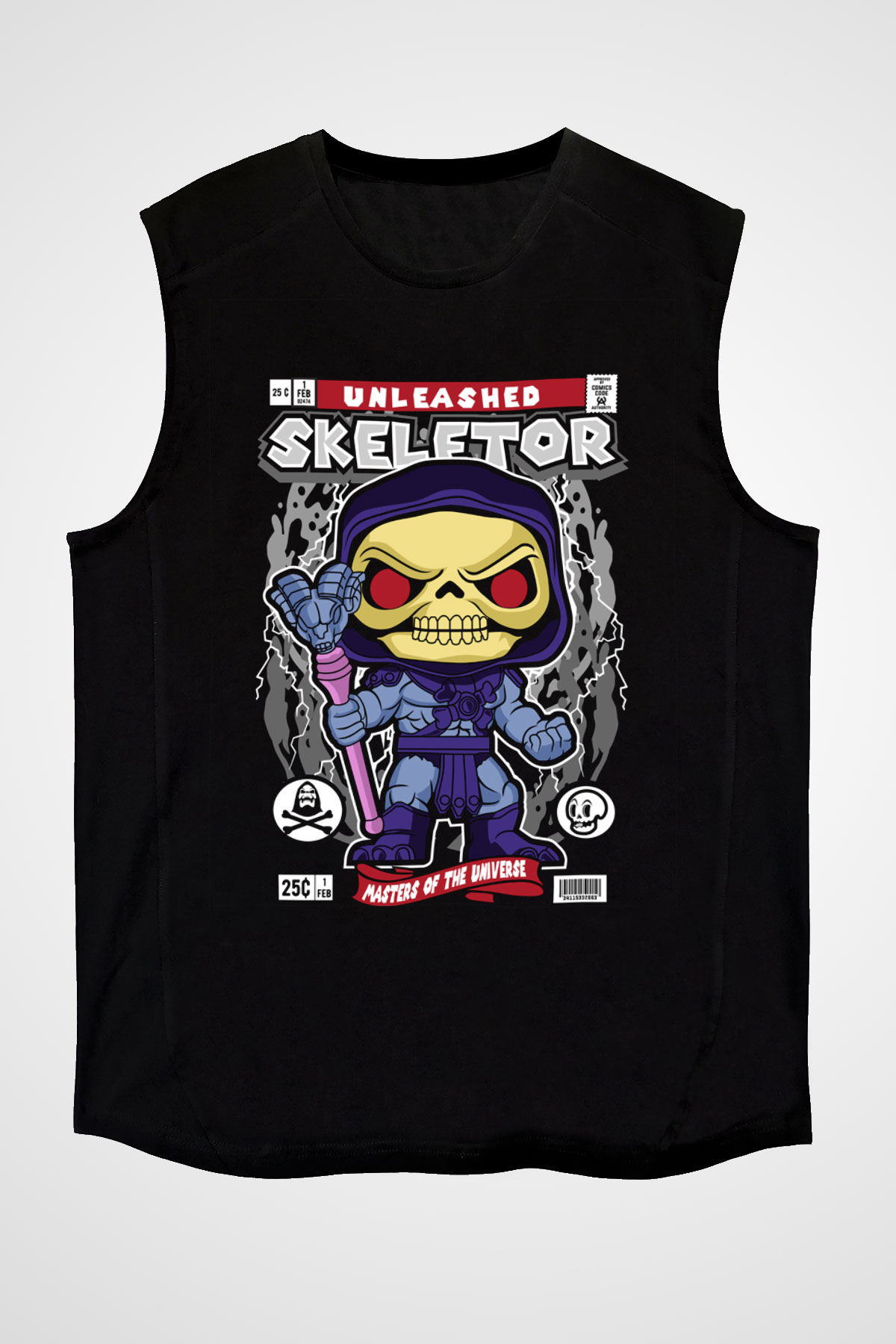 Master Of Universe Baskılı Unisex Siyah Kolsuz Tişört
