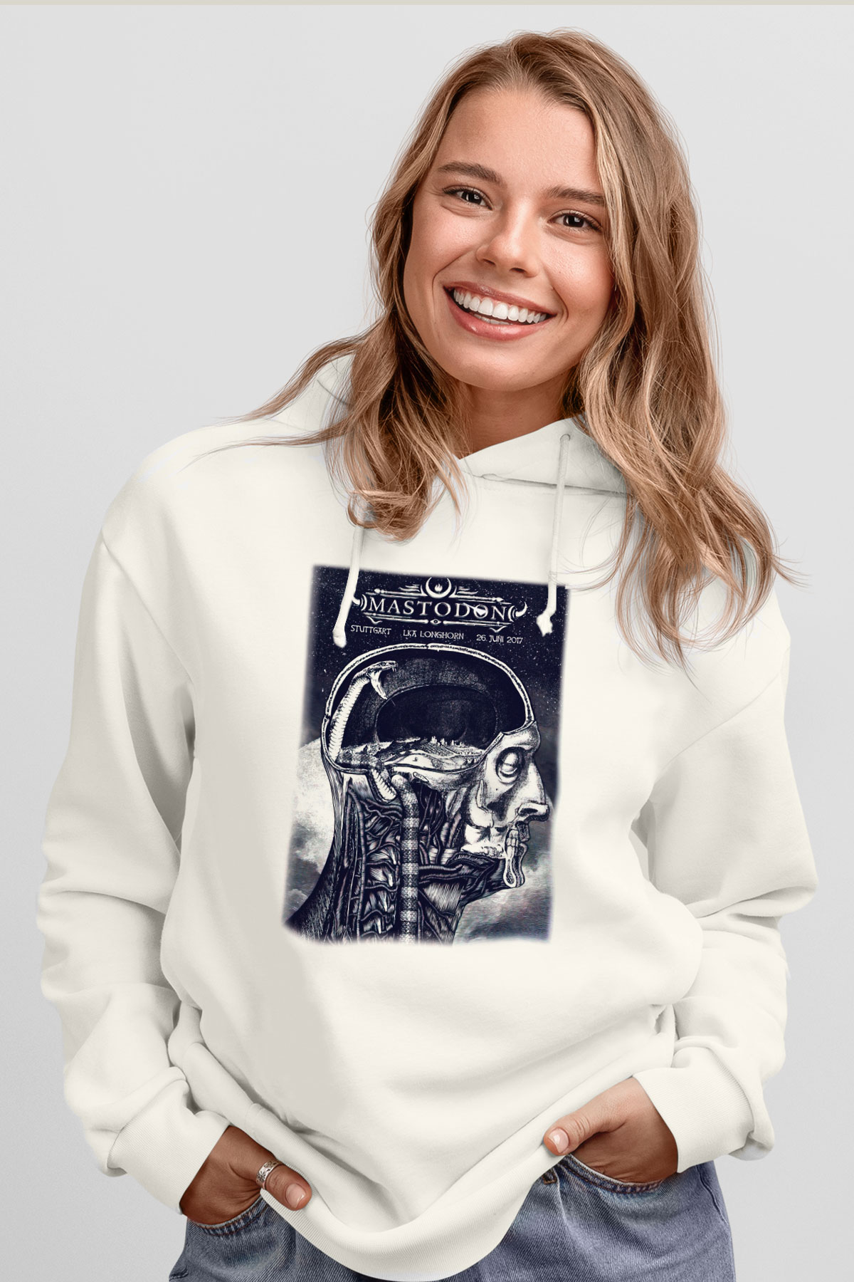 Mastodon Beyaz Unisex Kapşonlu Sweatshirt