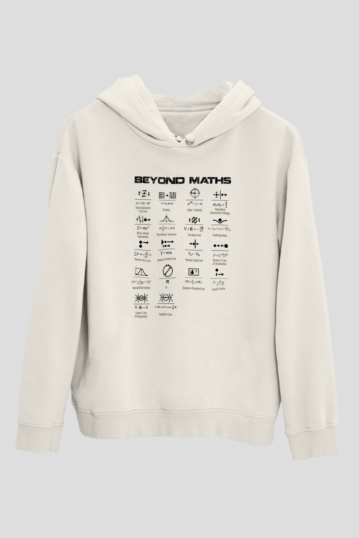 Matematiğin Ötesinde Baskılı Unisex Ekru Hoodie