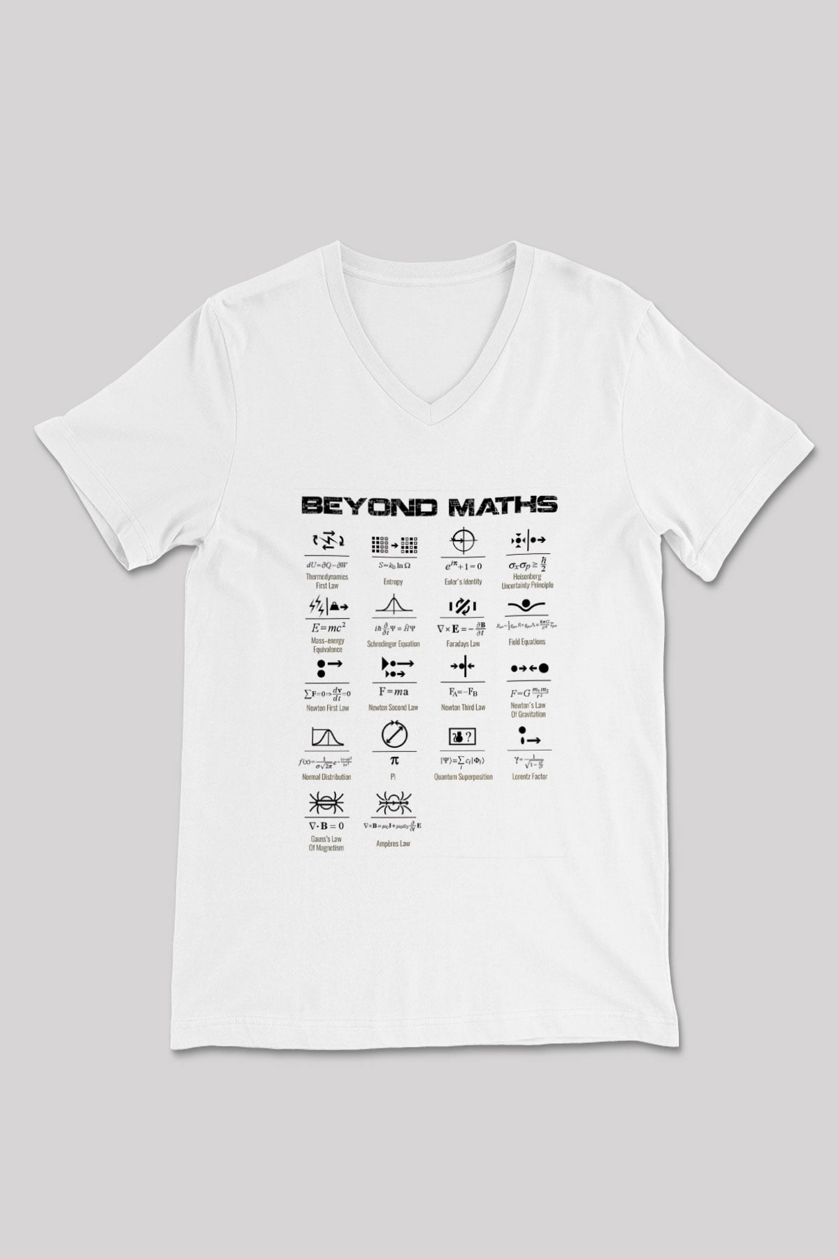 Matematiğin Ötesinde Baskılı Unisex V Yaka Beyaz Tişört - Tshirt