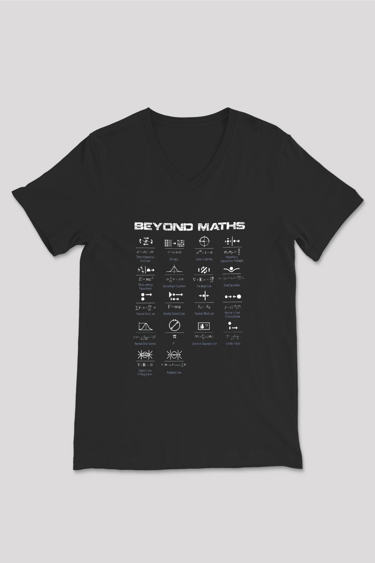 Matematiğin Ötesinde Baskılı Unisex V Yaka Siyah Tİşört - Tshirt