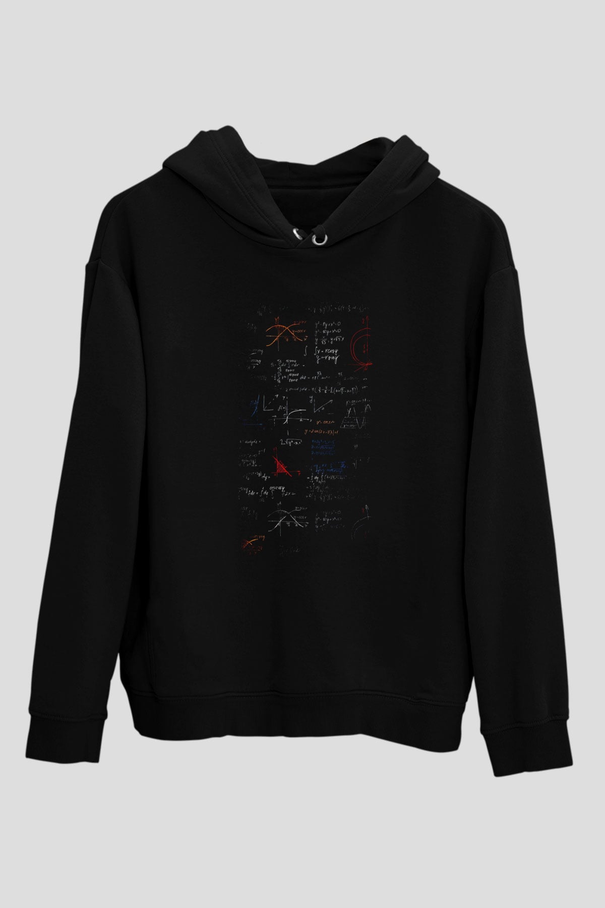 Matematik Fonksiyon Grafikleri Baskılı Unisex Siyah Hoodie