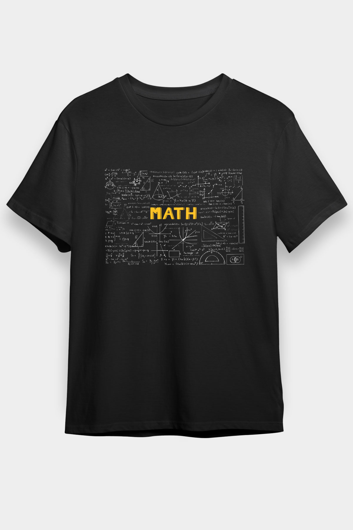 Matematik Kara Tahta Formüller Baskılı Unisex Siyah Tişört