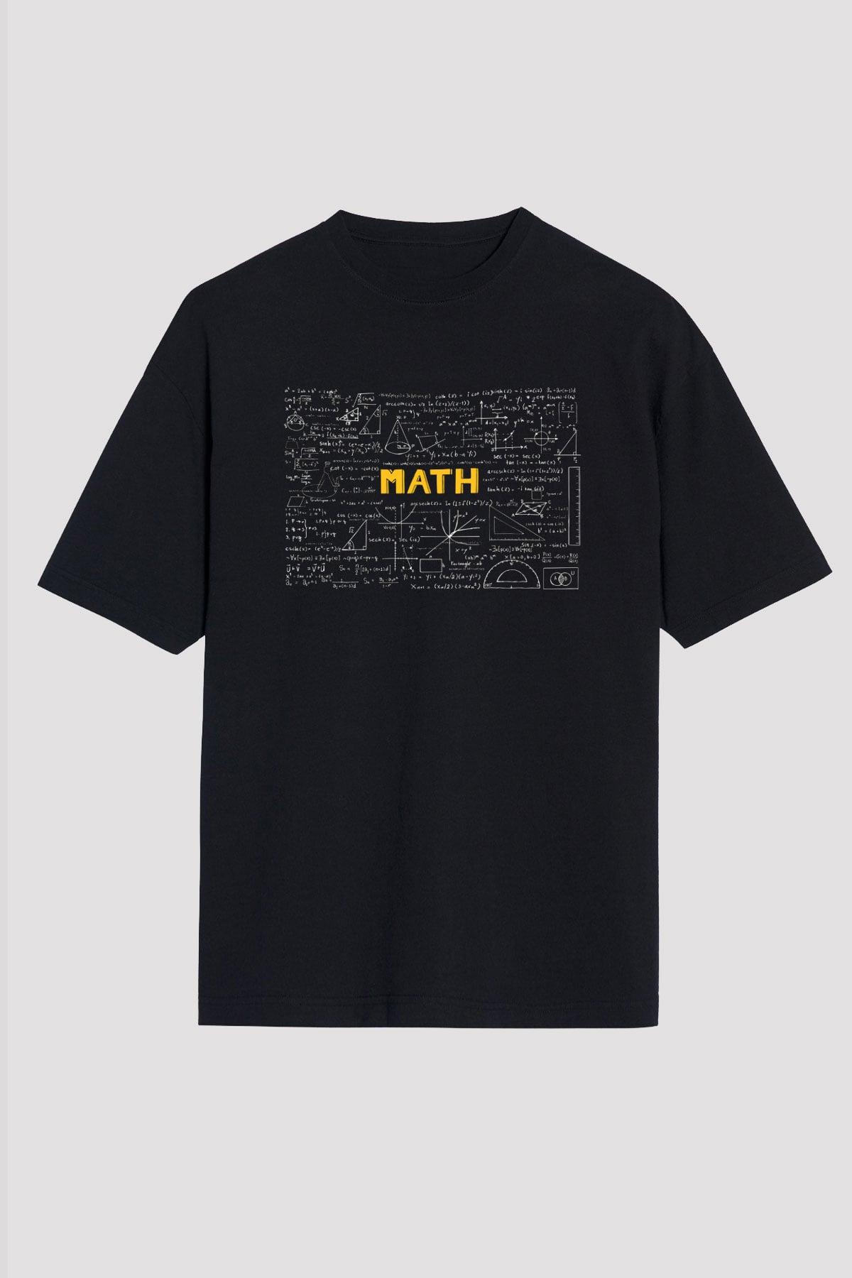 Matematik Kara Tahta Formüller Baskılı Unisex Siyah Oversize Tişört