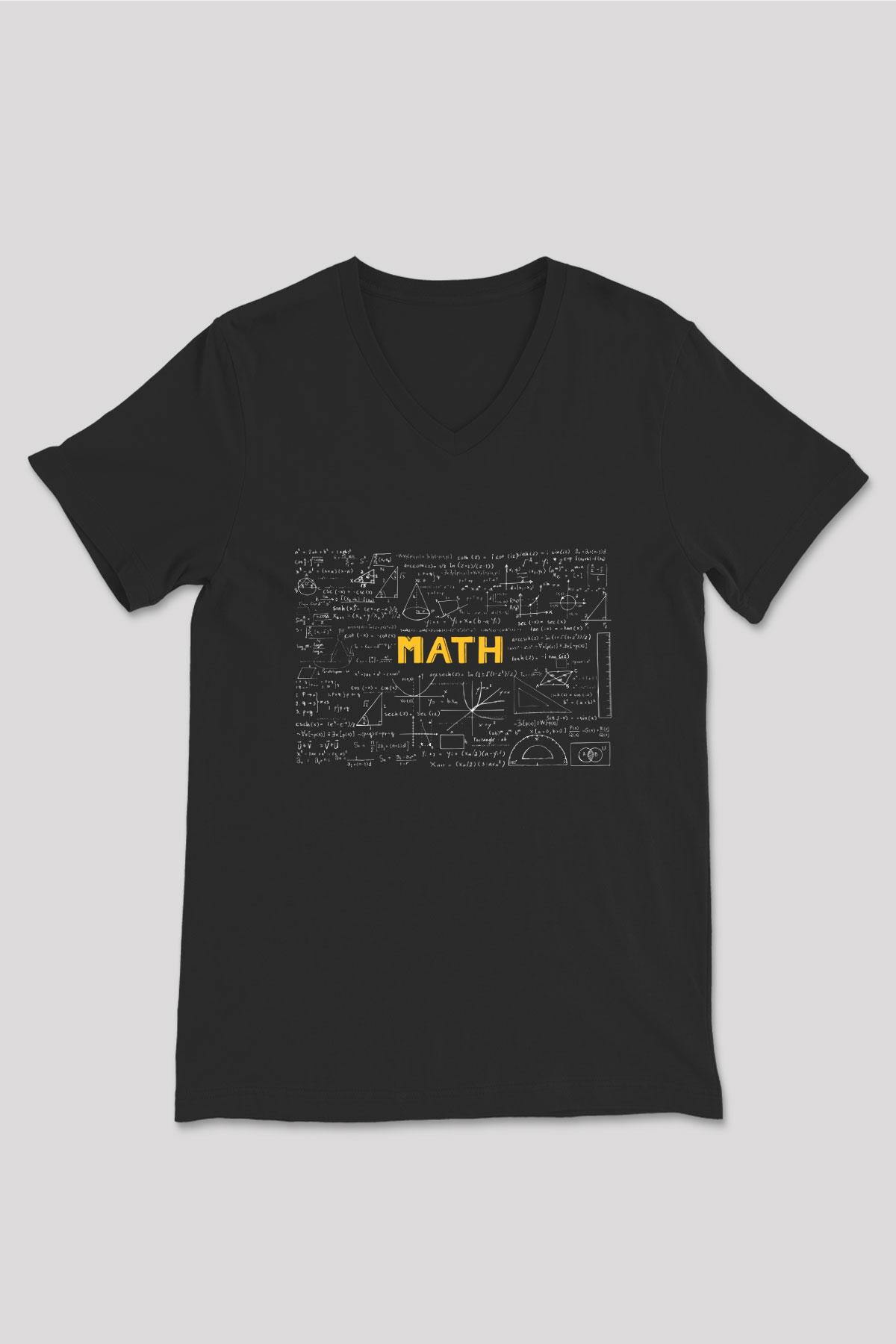 Matematik Kara Tahta Formüller Baskılı Unisex Siyah V Yaka Tişört