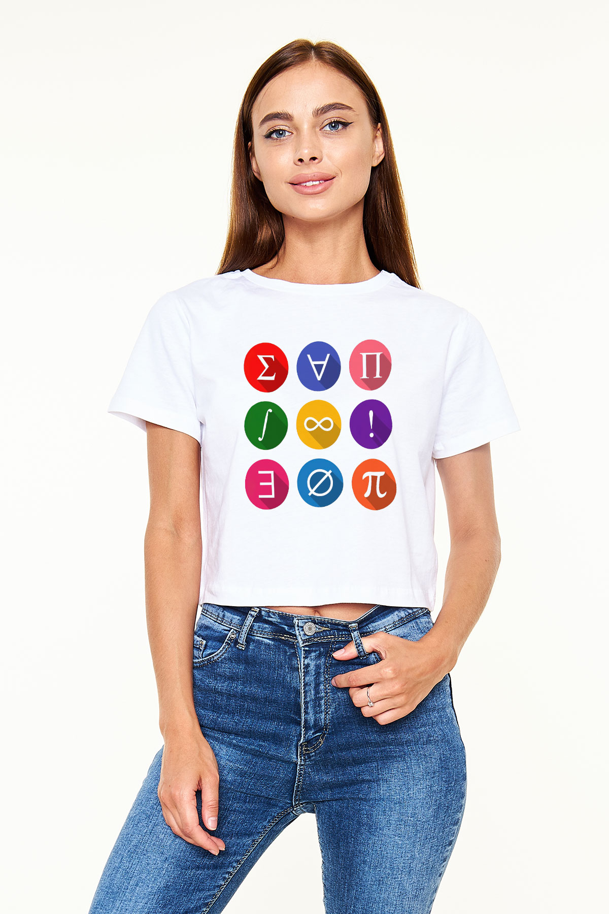 Matematikçi Beyaz Croptop Tişört