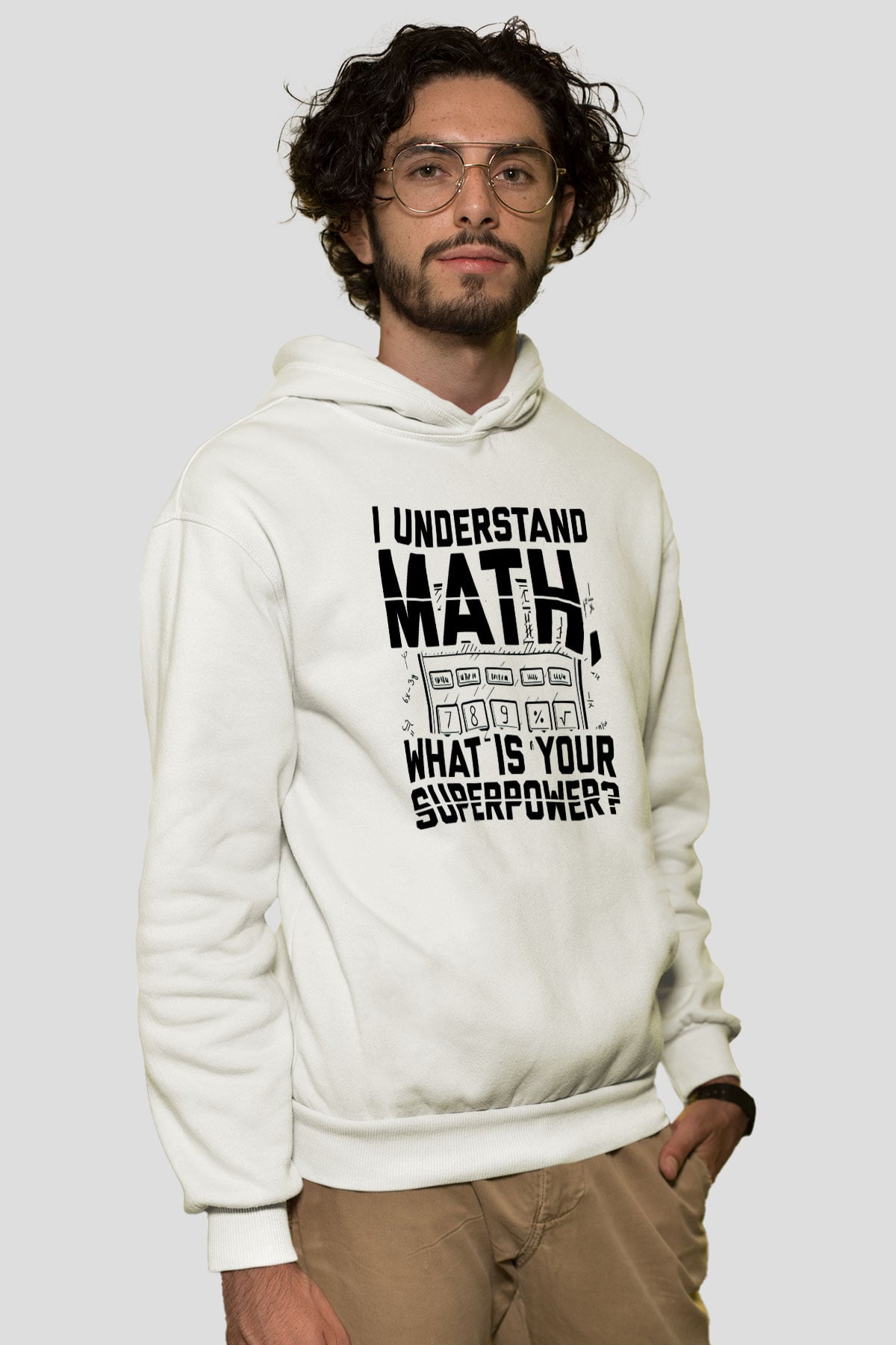 Matematikçi Beyaz Unisex Kapüşonlu Sweatshirt