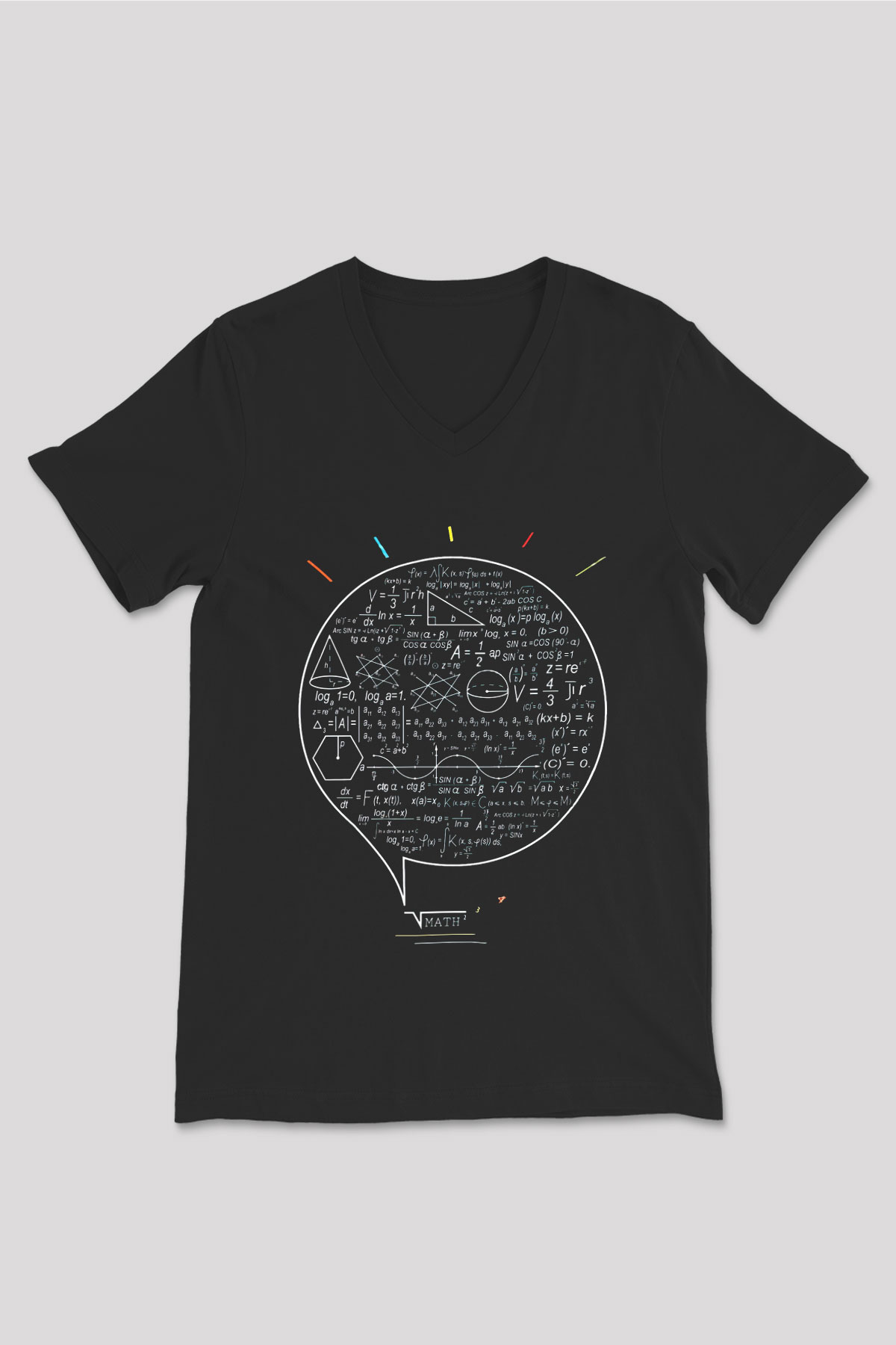Matematikçi Siyah Unisex V Yaka Tişört T-Shirt