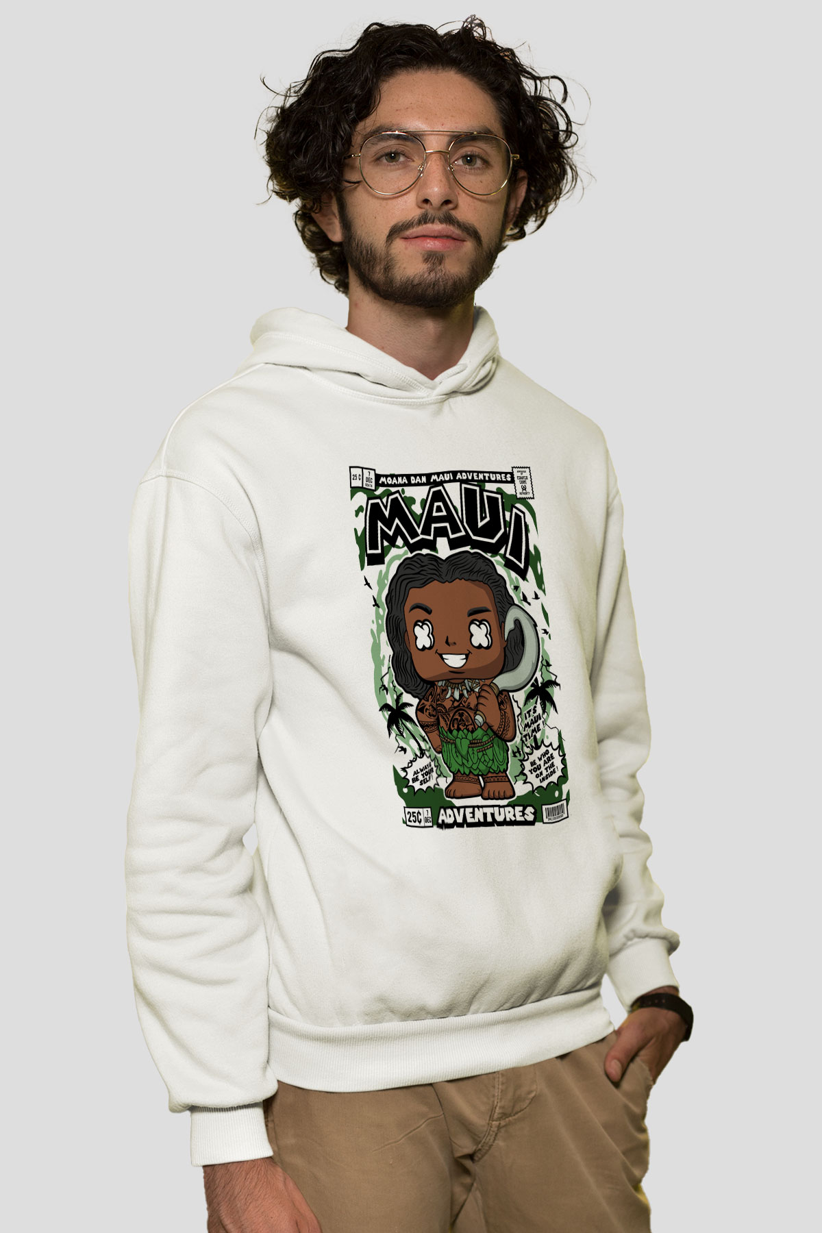 Maui Baskılı Unisex Beyaz Hoodie