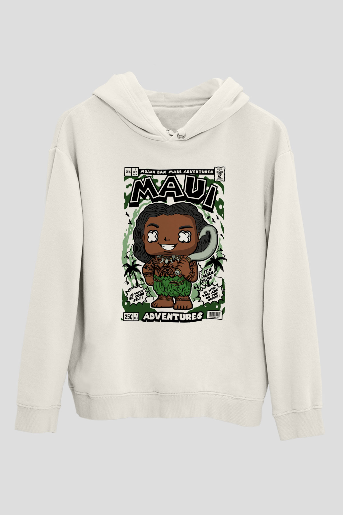 Maui Baskılı Unisex Beyaz Hoodie