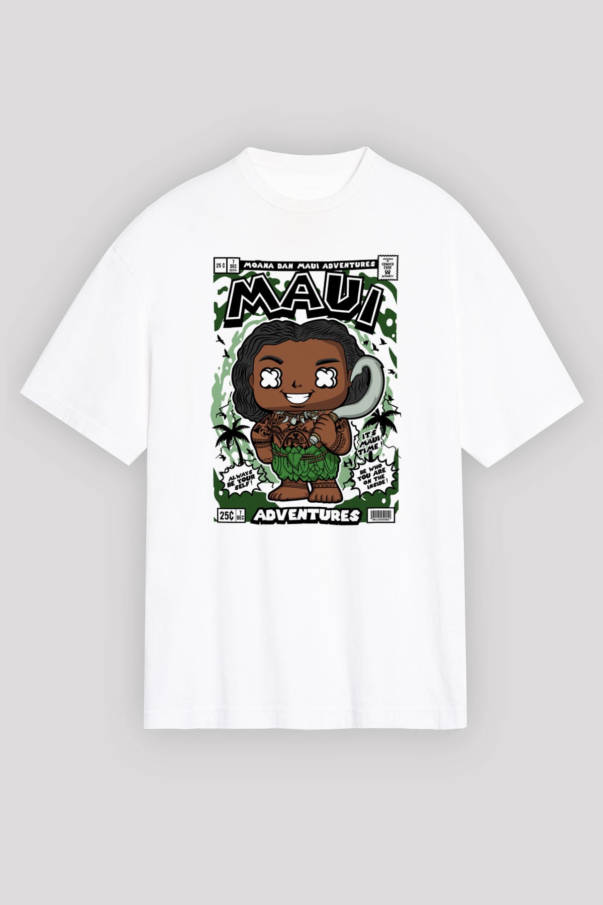 Maui Baskılı Unisex Beyaz Oversize Tişört