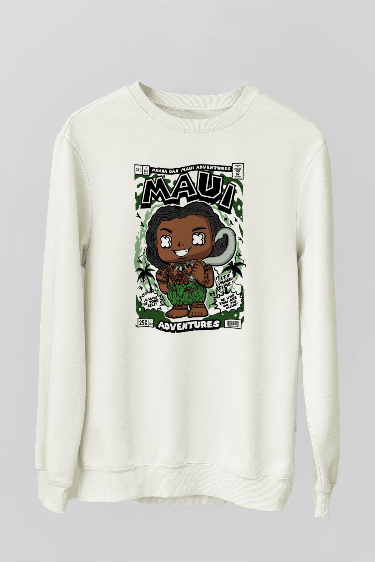 Maui Baskılı Unisex Beyaz Sweatshirt