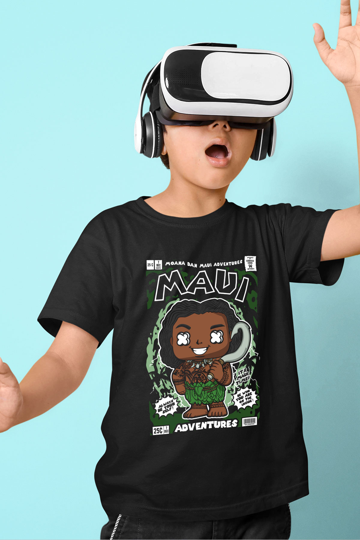 MAUI Baskılı Unisex Siyah Çocuk Tişört