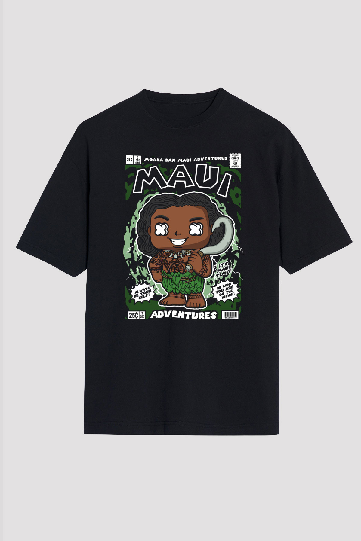 MAUI Baskılı Unisex Siyah Oversize Tişört