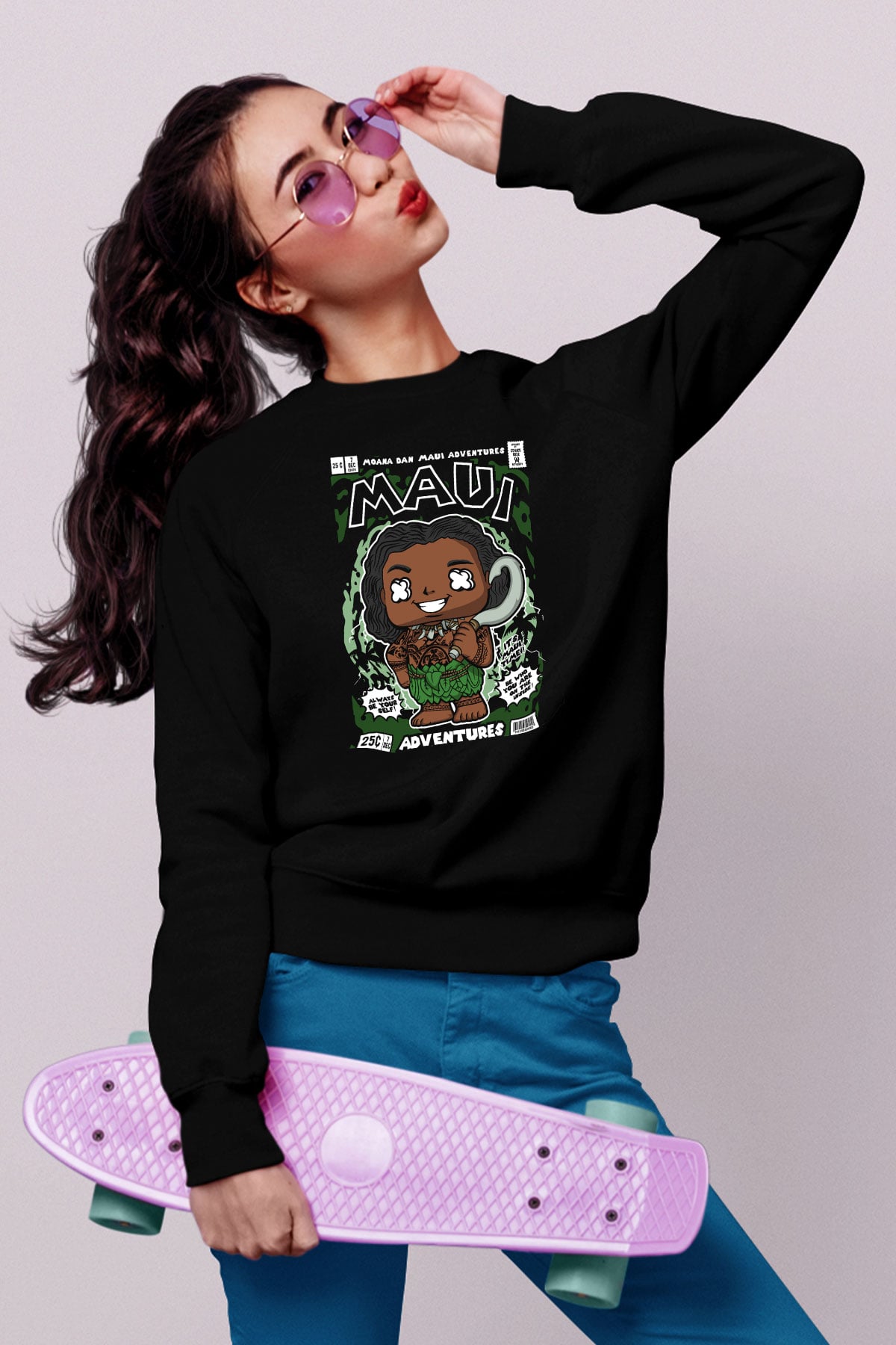 MAUI Baskılı Unisex Siyah Sweatshirt
