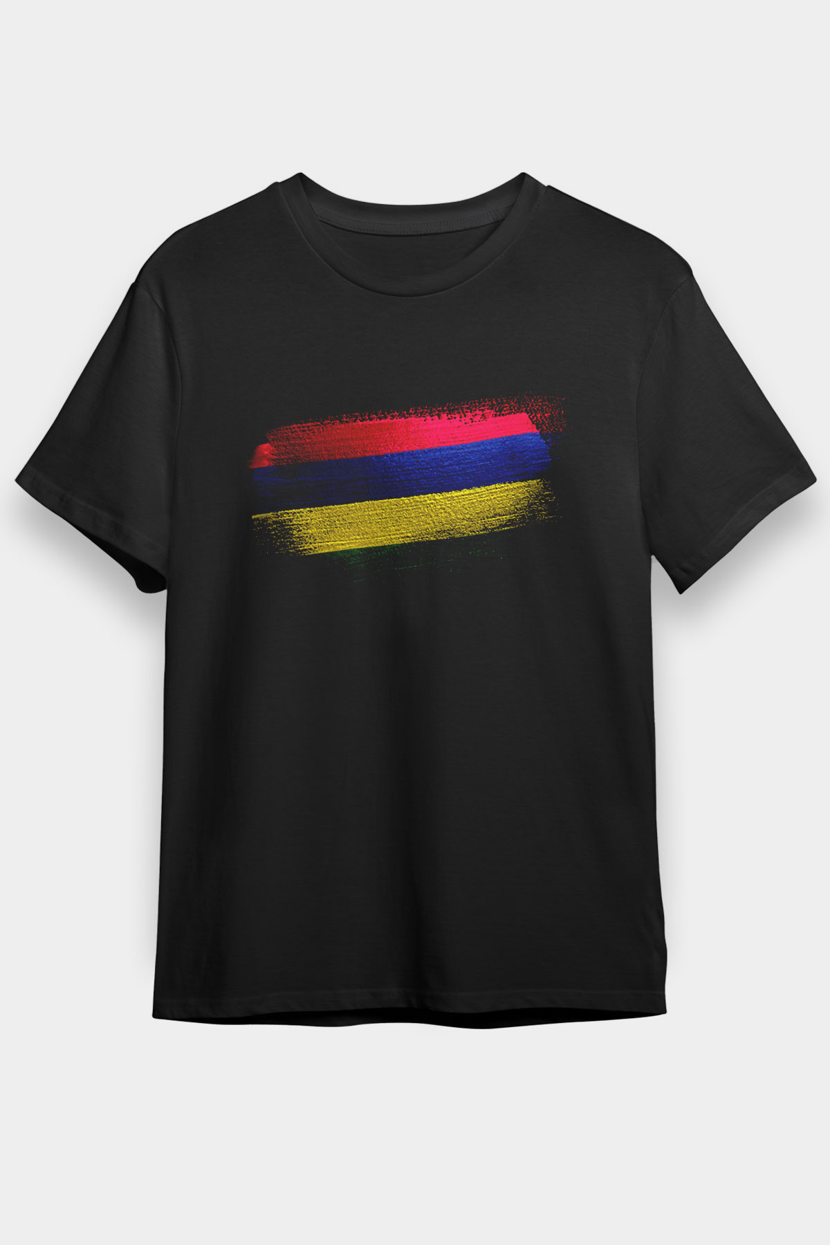 Mauritius Bayrağı Baskılı Unisex Siyah Tişört