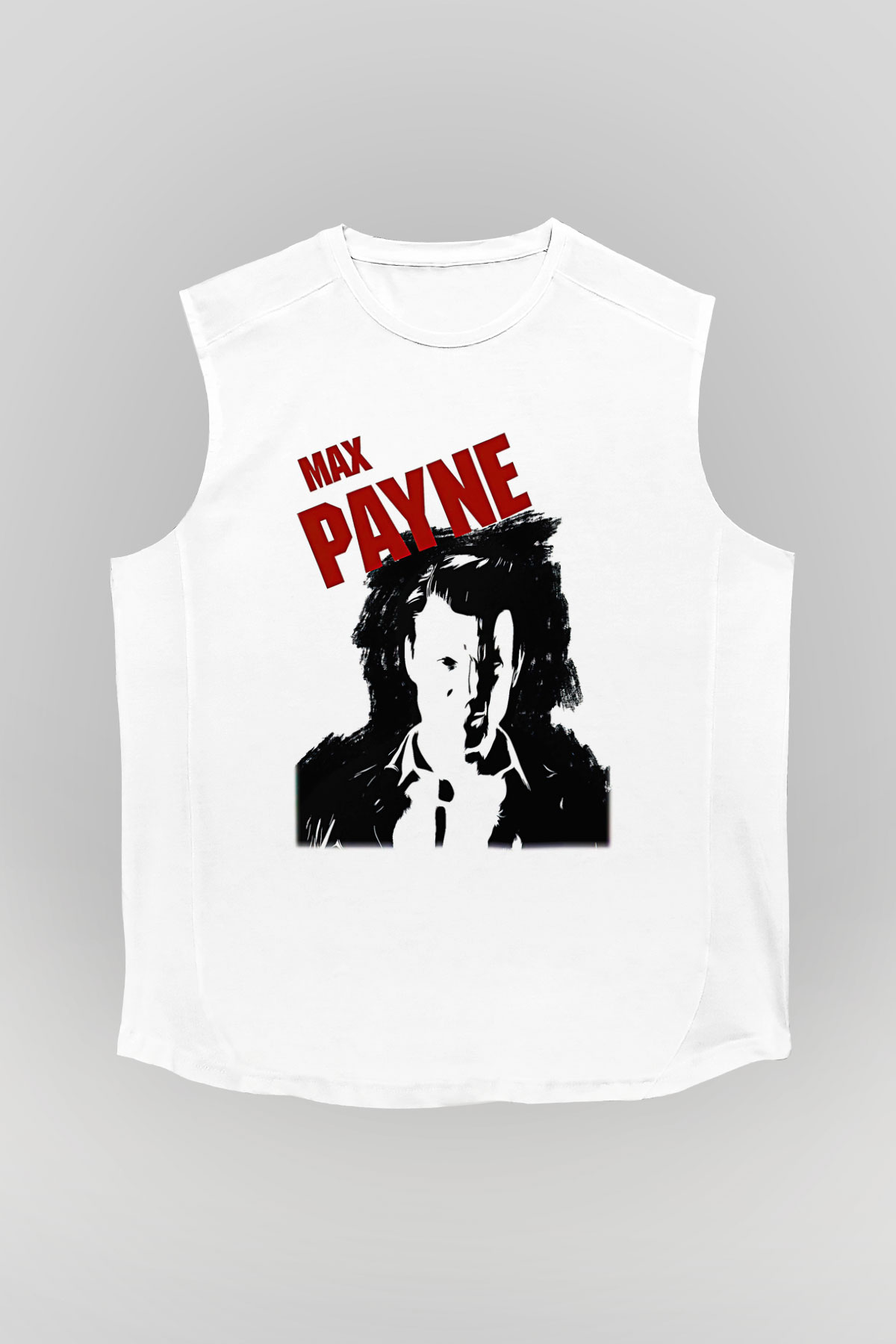 Max Payne Baskılı Beyaz Unisex Kolsuz Tişört - Tshirt