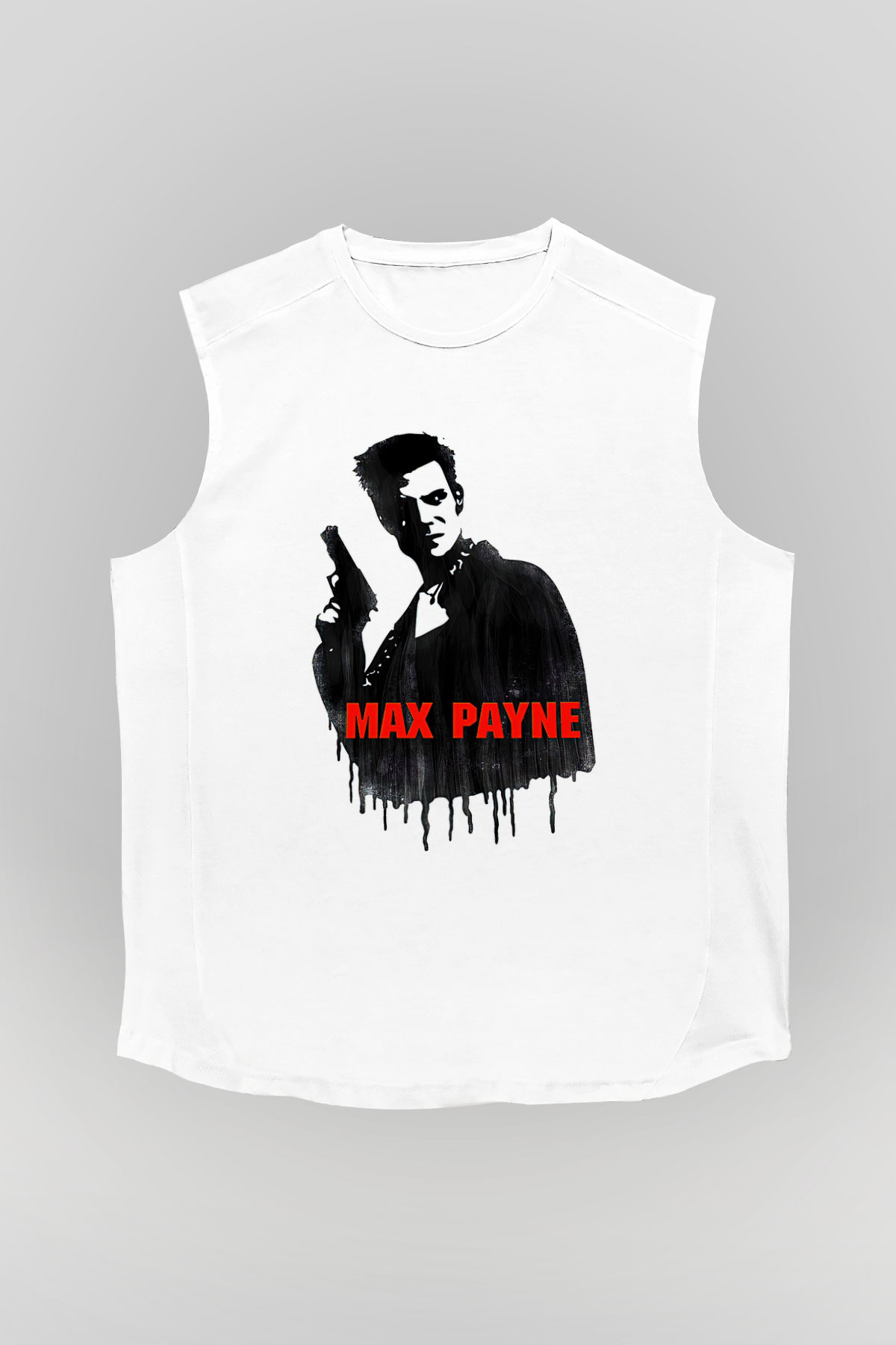 Max Payne Baskılı Beyaz Unisex Kolsuz Tişört - Tshirt