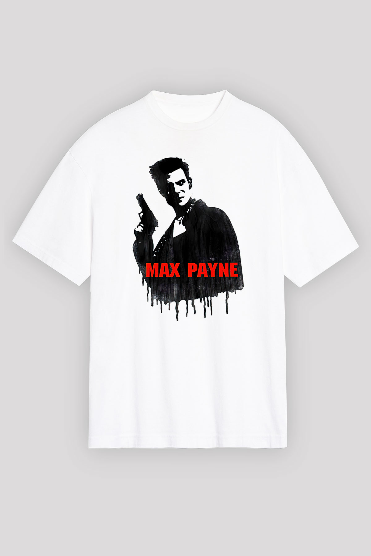 Max Payne Baskılı Beyaz Unisex Oversize Tişört - Tshirt