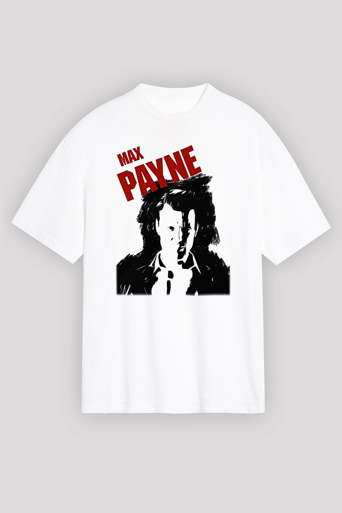 Max Payne Baskılı Beyaz Unisex Oversize Tişört - Tshirt