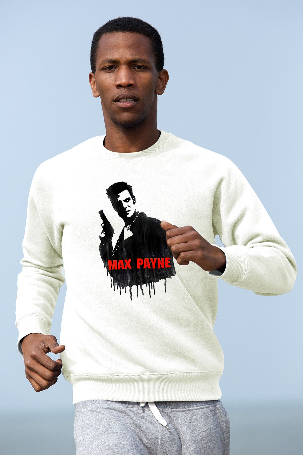 Max Payne Baskılı Beyaz Unisex Sweatshirt