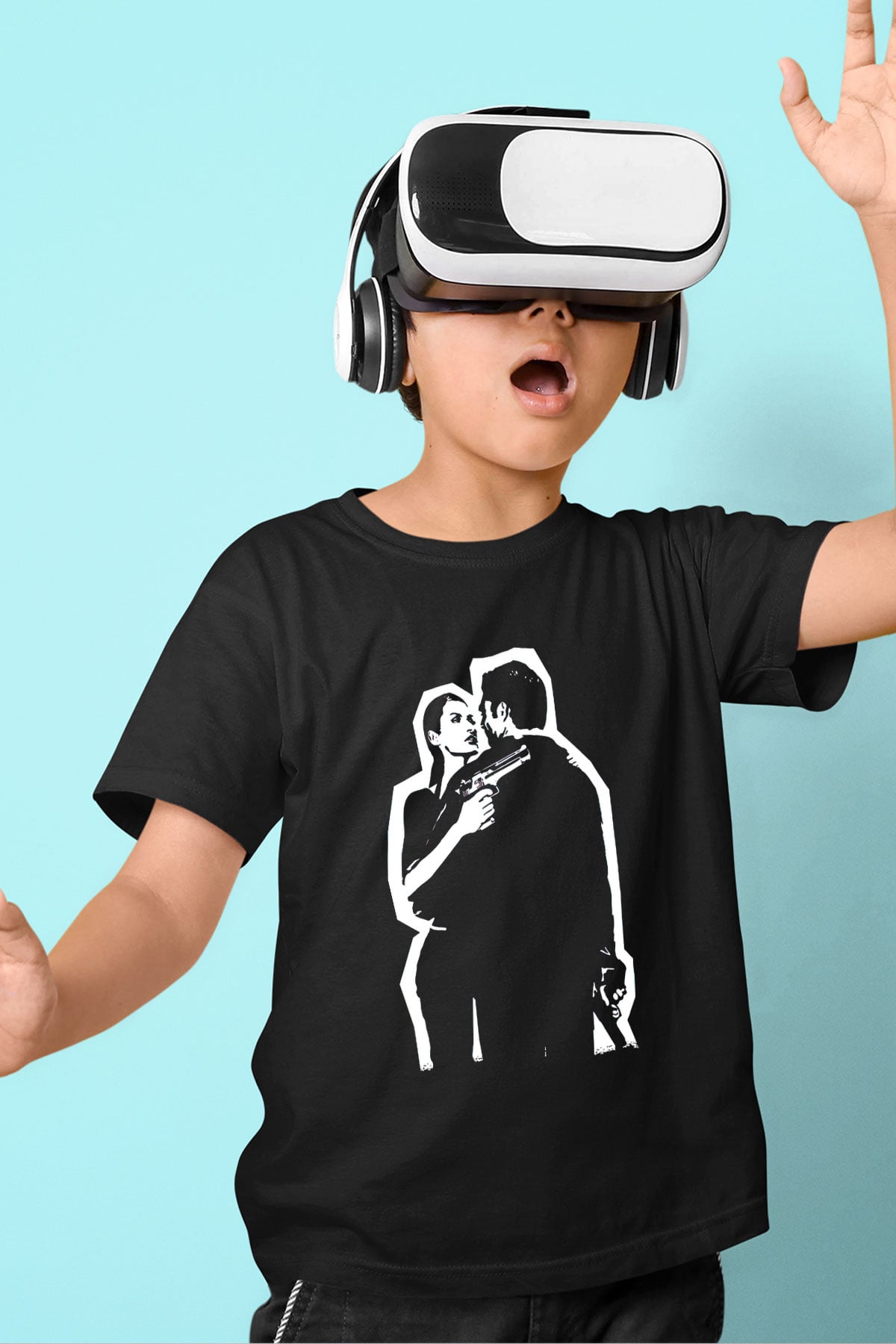 Max Payne Baskılı Unisex Siyah Çocuk Tişört - Tshirt