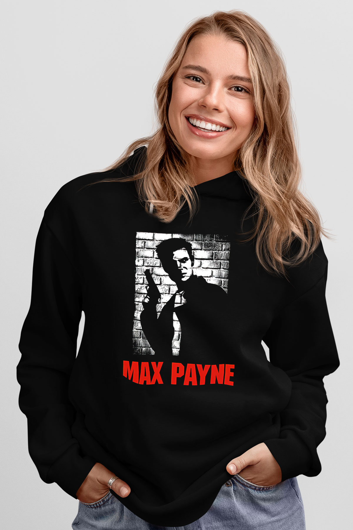 Max Payne Baskılı Unisex Siyah Kapüşonlu Sweatshirt