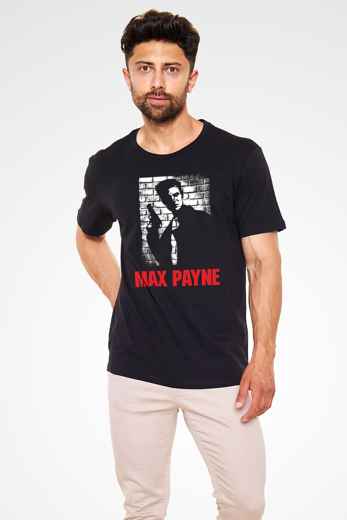 Max Payne Baskılı Unisex Siyah Tişört - Tshirt