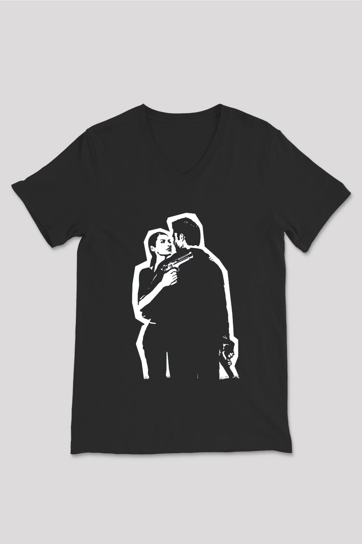 Max Payne Baskılı Unisex Siyah V Yaka Tişört - Tshirt