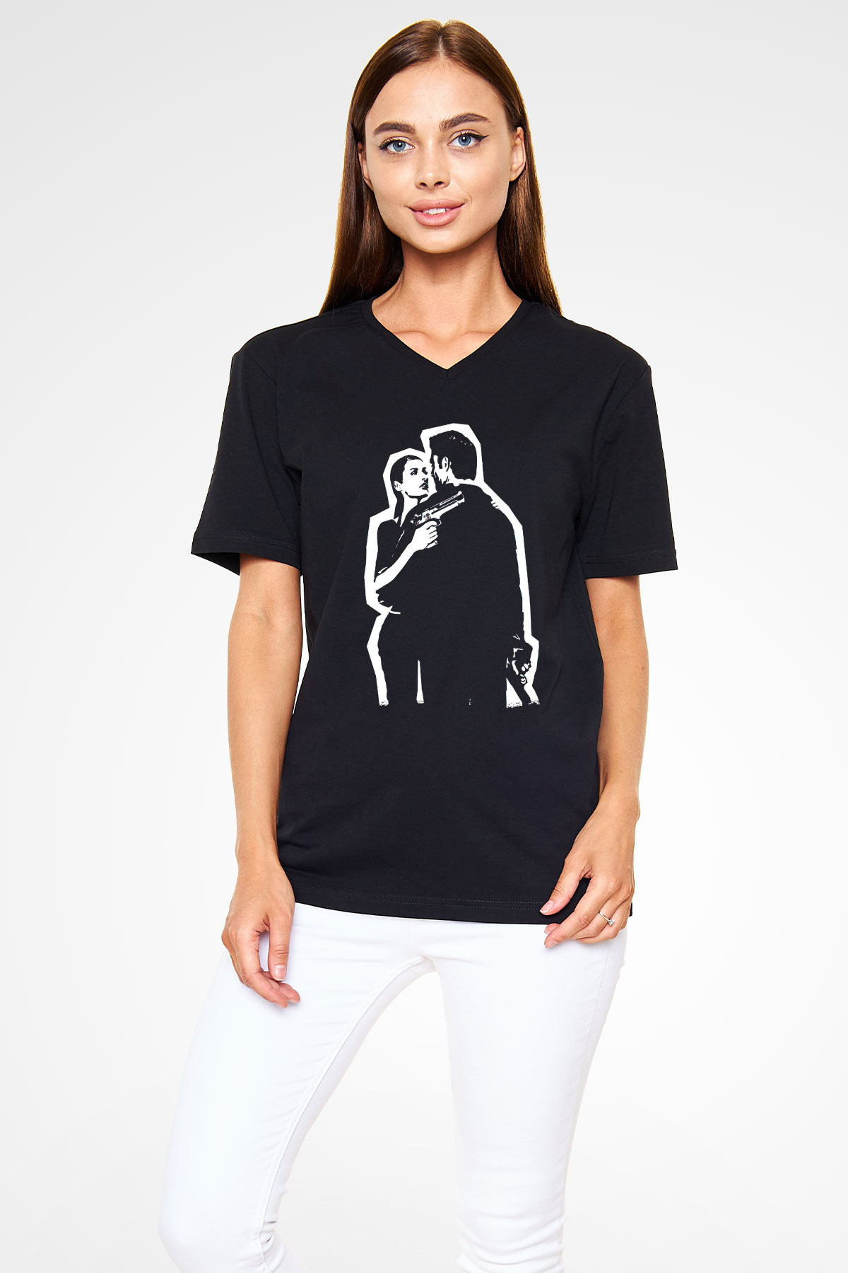 Max Payne Baskılı Unisex Siyah V Yaka Tişört - Tshirt