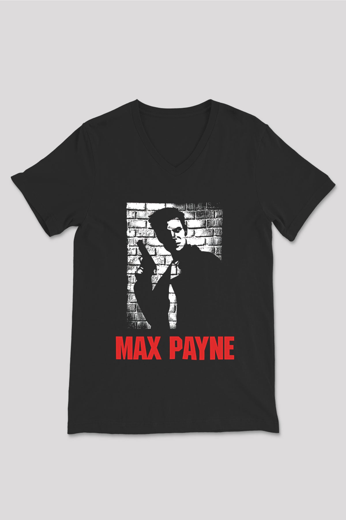 Max Payne Baskılı Unisex Siyah V Yaka Tişört - Tshirt