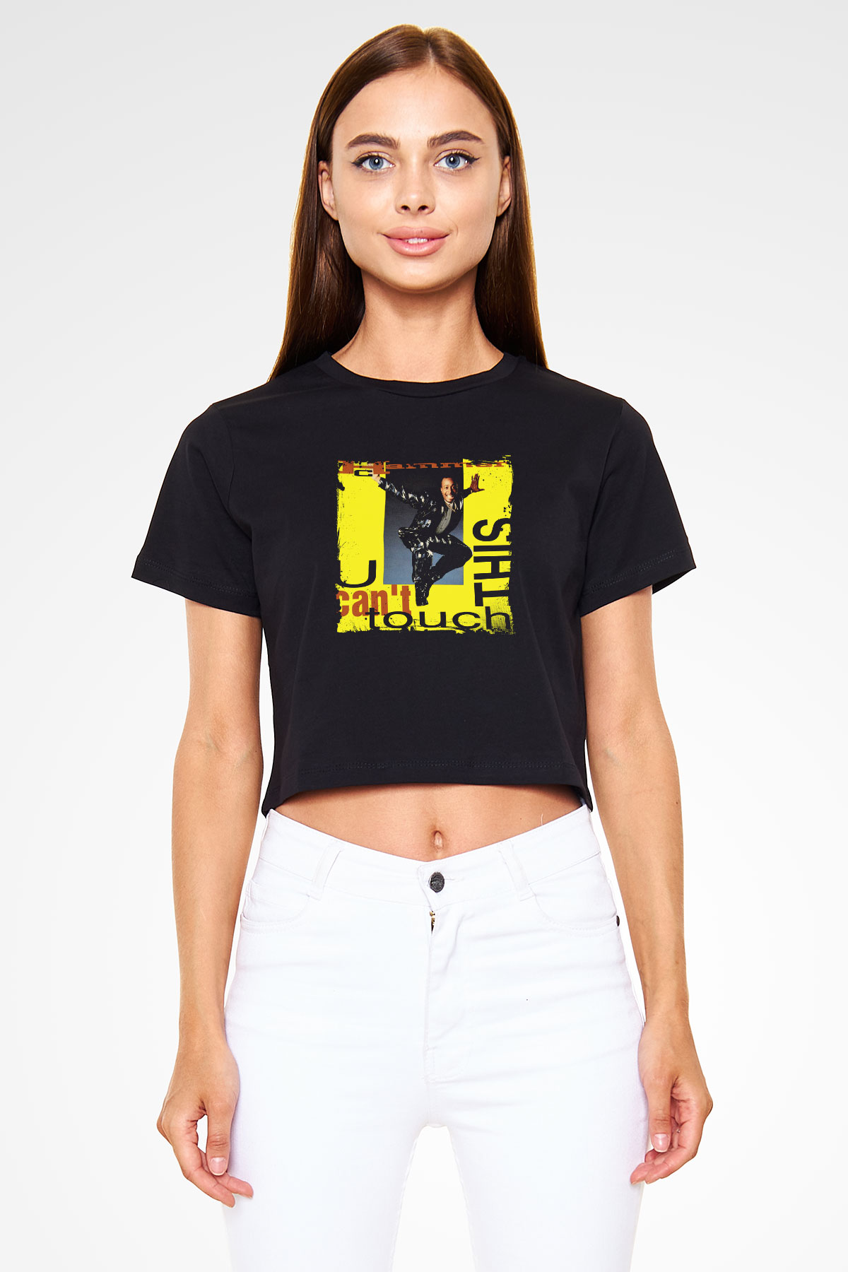 MC Hammer Baskılı Crop Top Siyah Kadın Tişört