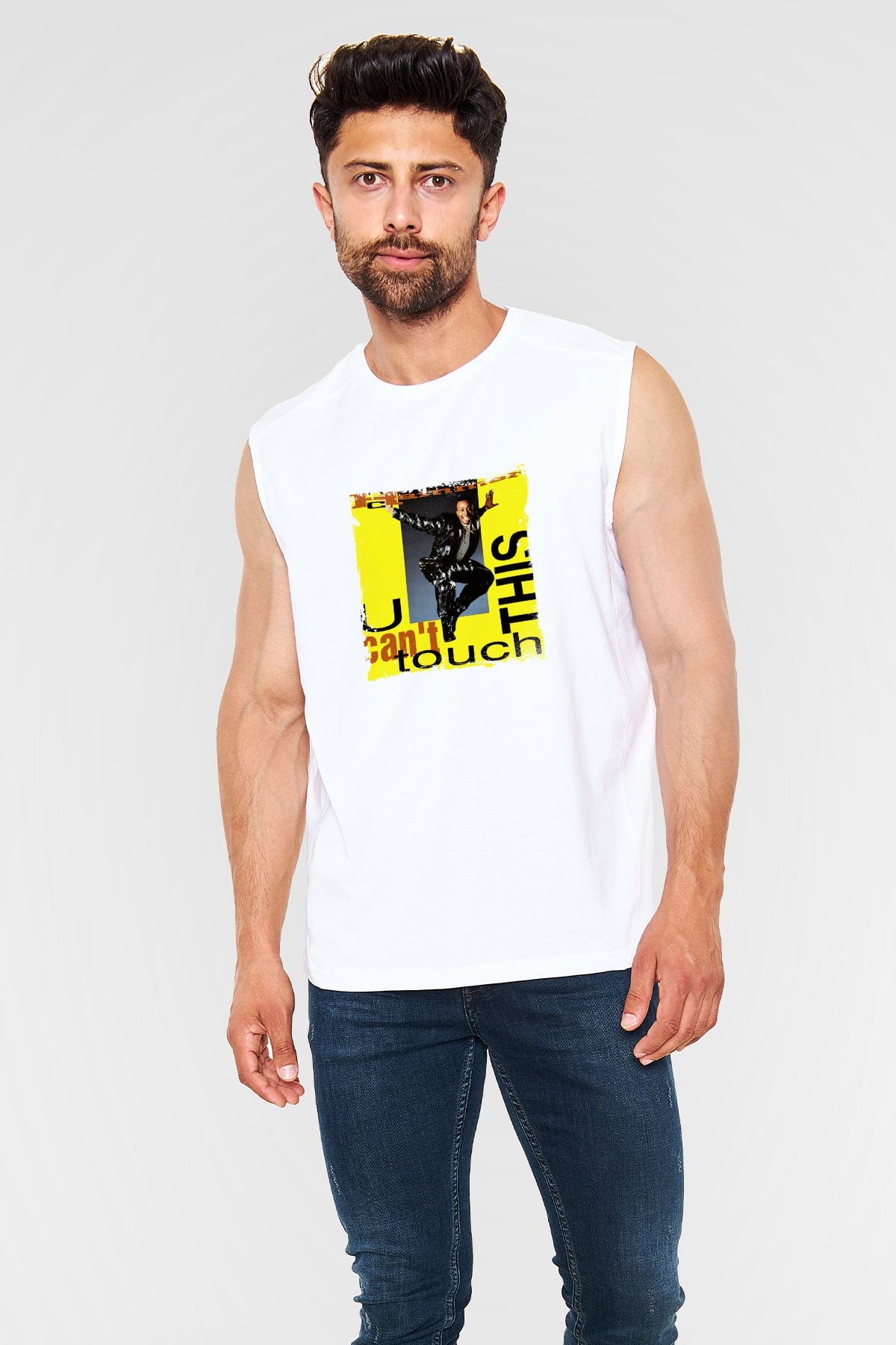 MC Hammer Baskılı Unisex Beyaz Kolsuz Tişört